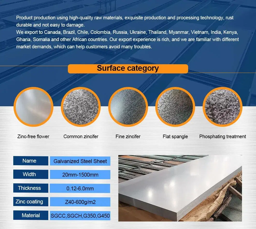 Steel Factory in China Dx51d+Z30-300 Dxd52D+Z30-300 6.00mm Gi Plate Galvanized Plate