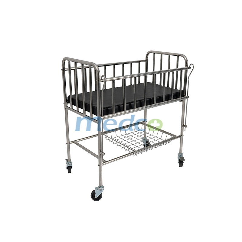 Chinese Manufacturer Hospital Stainless Steel Baby Pediatric Children Bed Crib Cot Bed with Casters