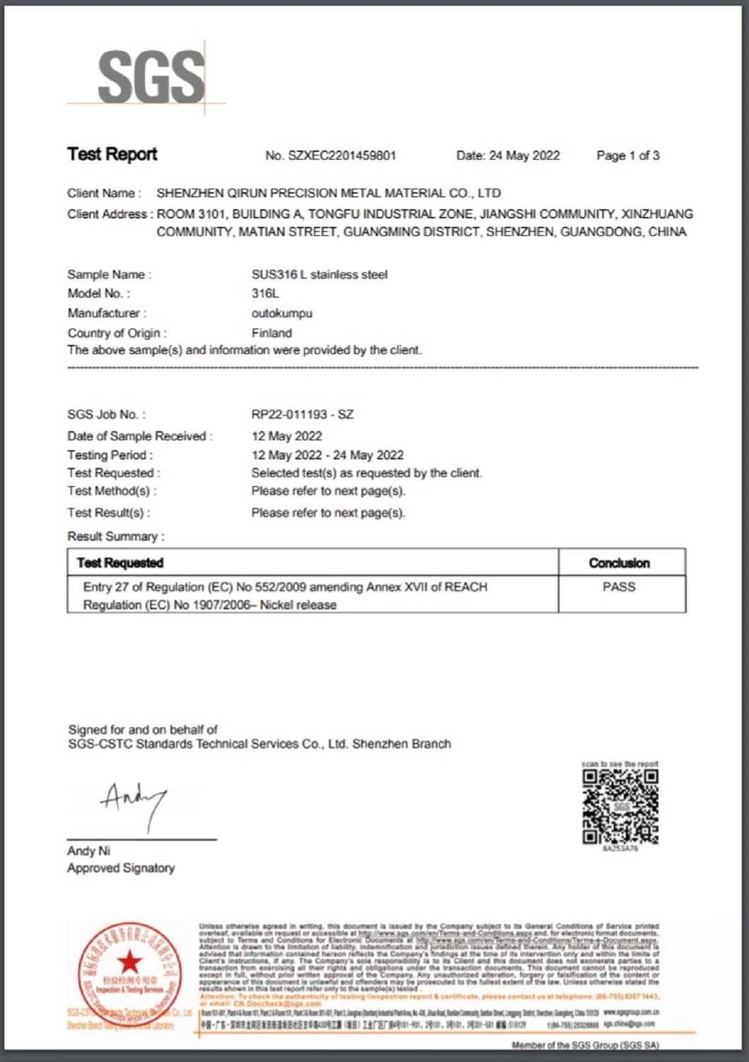 Manufacturer ASTM AISI SUS Grade Ss 316L Cold Rolled Stainless Steel Sheet Coil Strip for Watch Nickle Release Passed