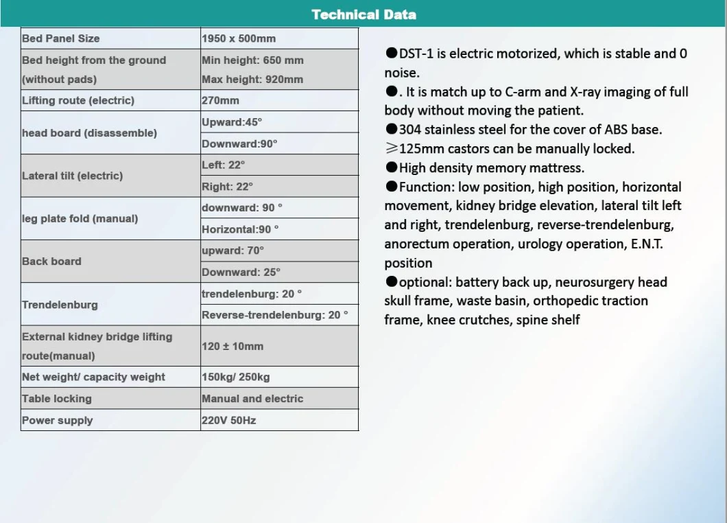 Medical Factory Directly Selling Operation Room Integrated Operating Table Electric Surgical Table