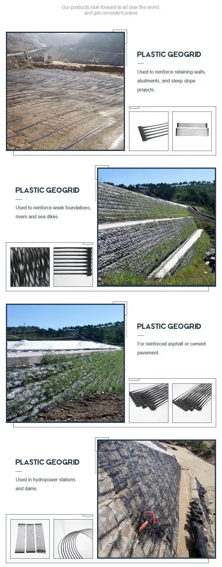 Uniaxial Ux PP Polypropylene / HDPE Plastic Geogrid for Subgrade Railway Retaining Wall