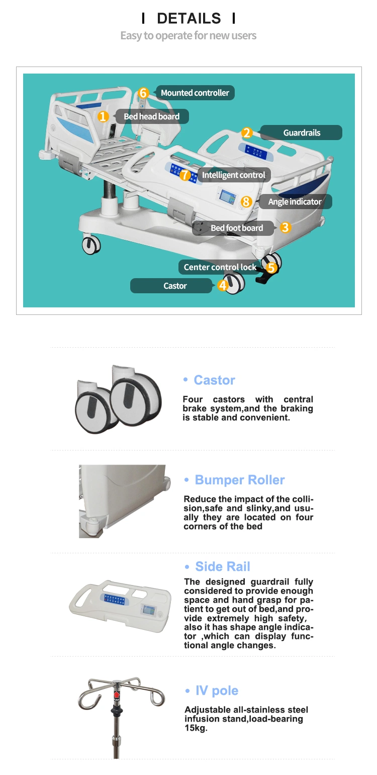 Professional Factory High Quality Multifunction Adjustable Electric Medical Bed for Wholesale