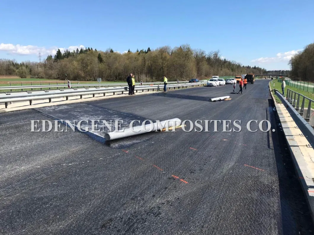 Glass Fibre Geogrid Back Stick to Nonwoven Geotextile for Asphalt Road Layers Reinforcement