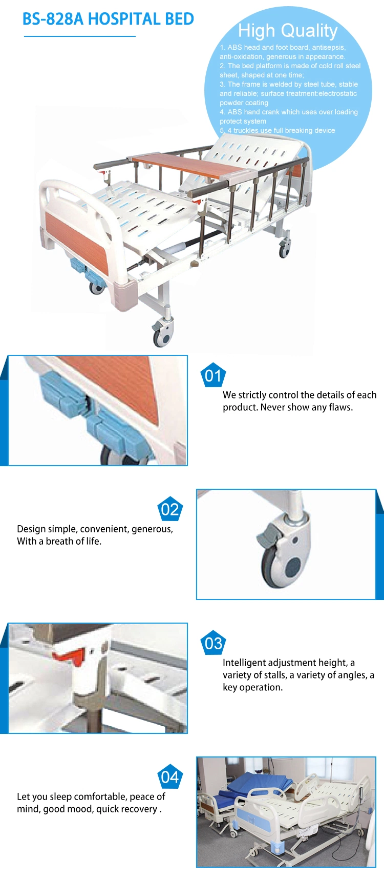 Basic Two Function ABS Manual Hospital Bed Size