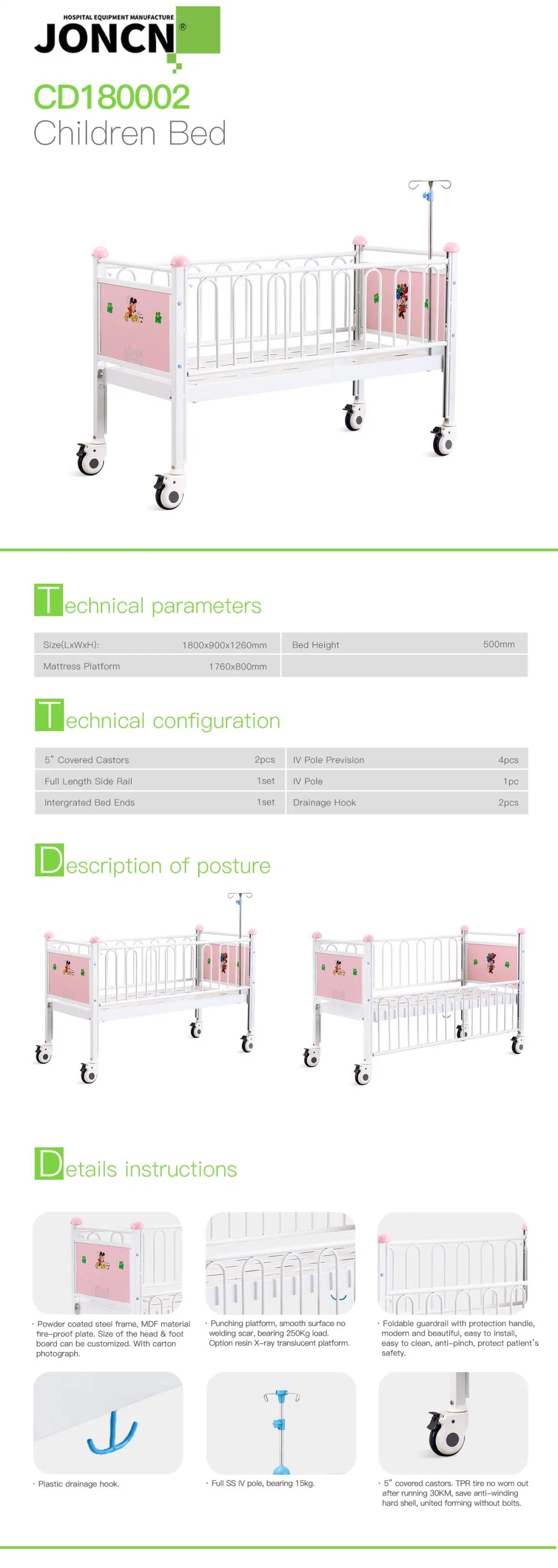 Hospital Stainless Steel Portable Casters Newborn Medical Crib Children Bed