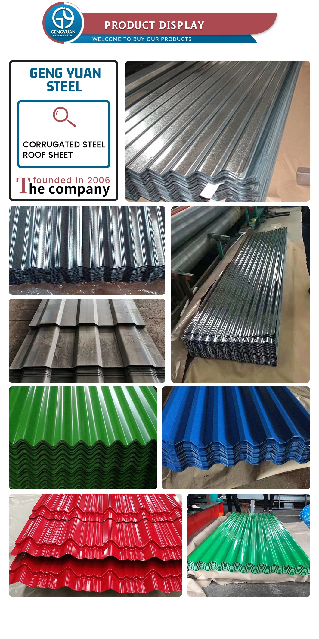 China Shandong Factory 0.3mm 0.4mm Building Material PPGI Color Coated Prepainted Steel Metal Roof Sheet Price Gi Galvanized Corrugated Sheet Roofing Sheet