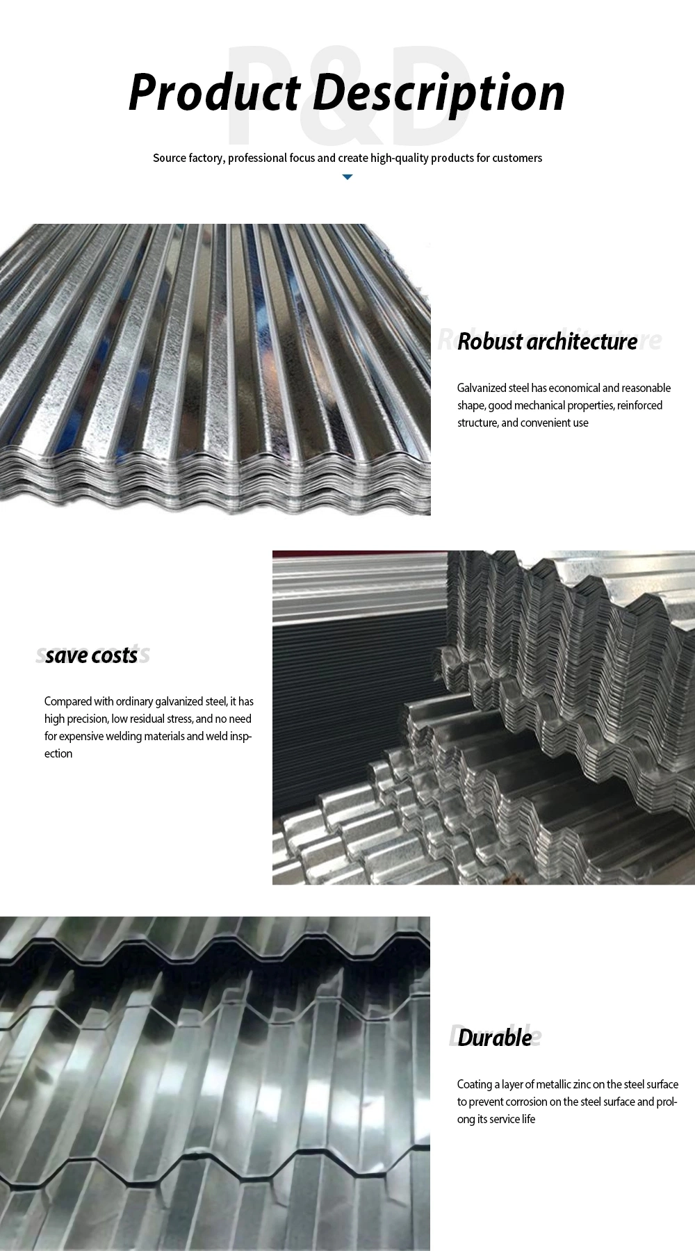 Gi Galvanized Steel/Corrugated Galvanized Roofing Sheet Metal Gi/Roof