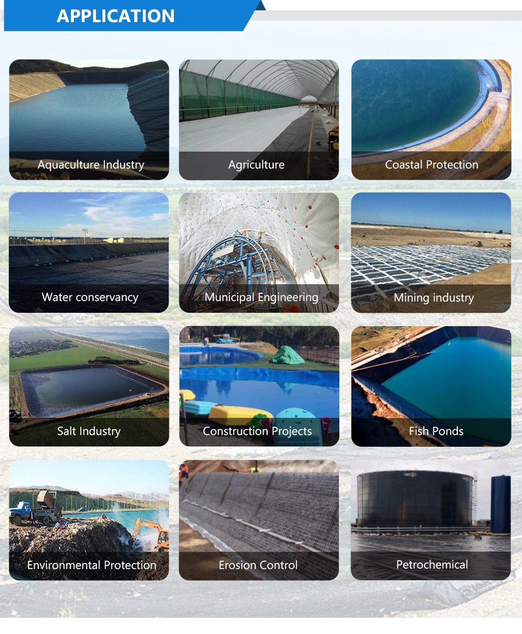 Customized HDPE/LDPE/PE/EV/Ecb/PVC Textured/Composite Geomembrane Manufacturer for Aquaculture/Fish Farm/Shrimp/Pond/Dam/Landfill/Mining/Salt/Tailing Liner