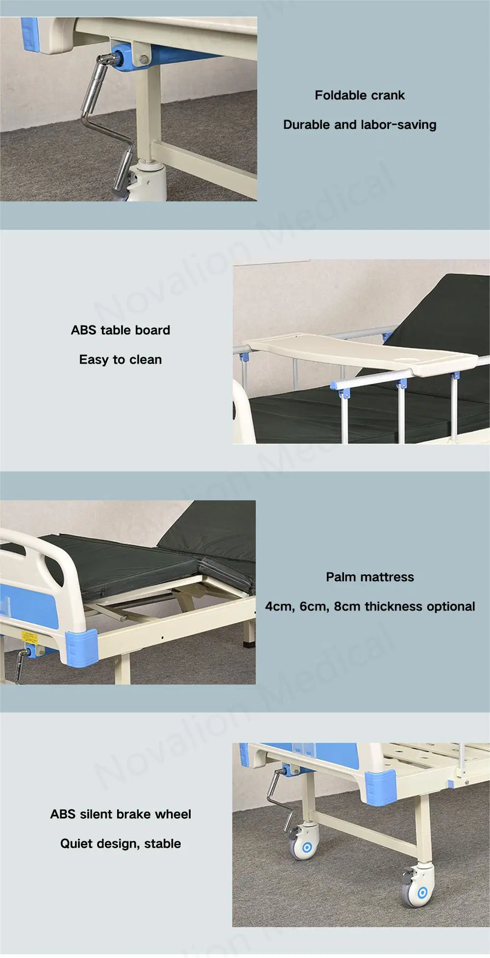 China Factory Wholesale Price Medical Equipment Supplier Manual Single One Crank Mattress Care Patient Bed ABS Adjustable Patient Medical Hospital Bed