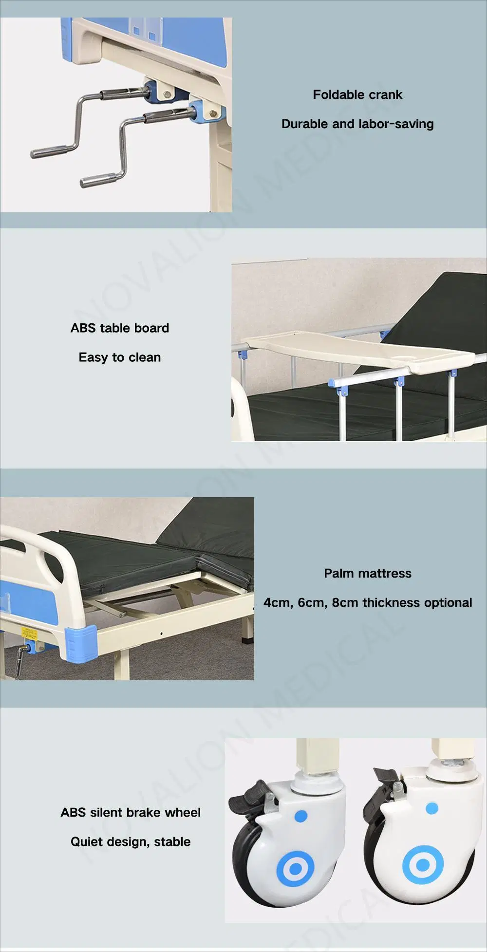 China Medical Equipment Hospital Furniture Manufacturer Factory Cheap Wholesale Price ABS Manual 2 Crank Mattress Patient Hospital Medical Bed