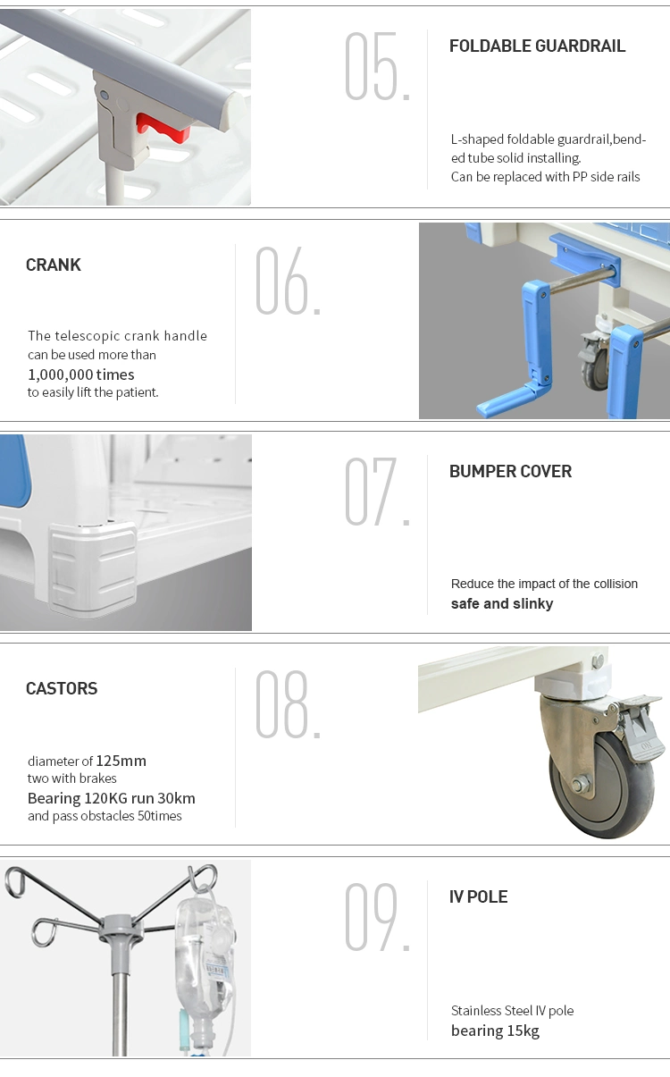 Ya-M2-3 Clinic Two Crank 2 Function Mobile Adjustable Manual Hospital Furniture Medical Bed for Patient