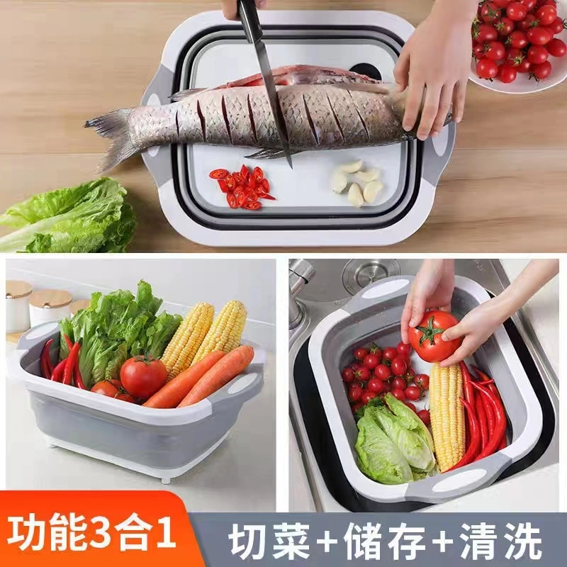 2023 Hot Selling Multifunctional Drainage Basket Foldable 2-in-1 Plastic Cutting Board
