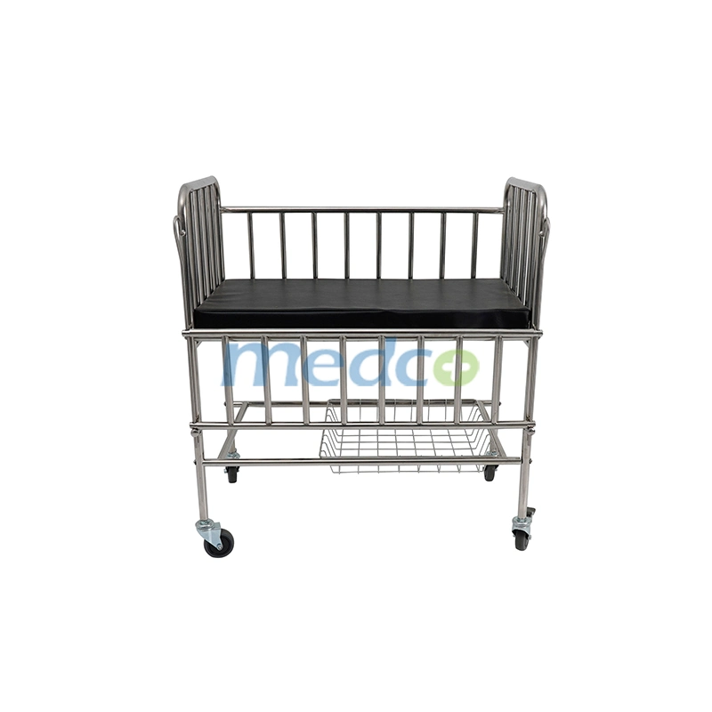 Chinese Manufacturer Hospital Stainless Steel Baby Pediatric Children Bed Crib Cot Bed with Casters