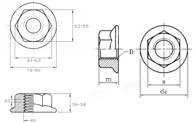 Direct Factory Screws and Nuts Flange Nut Hex DIN6923 Black Galvanized Color Hengxiang M2m3m4m5m6m8-M24