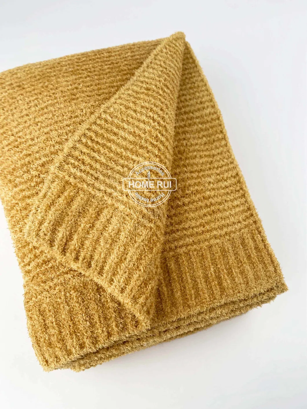 Custom Oekotex Mustard Nordic Native American Style Couch Wellness Ultra-Soft Knotted Striped Textured Durable Solid All-Round Rug Knitted Chenille Blanket
