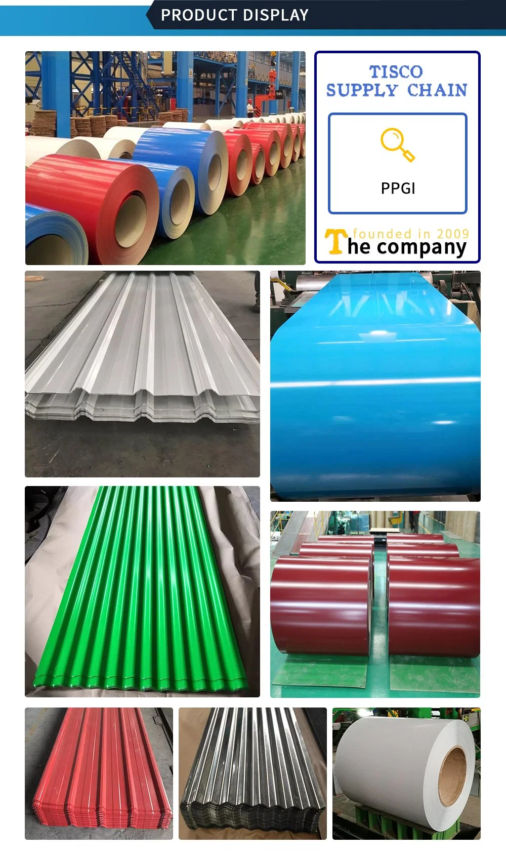 PPGI Zinc Coating Z60 Z100 Z180 Z275 Dx51d Dx52D Dx53D PPGI Galvanized Sheet, Color Coated Steel Coil and Hot DIP Galvanized Steel Coil