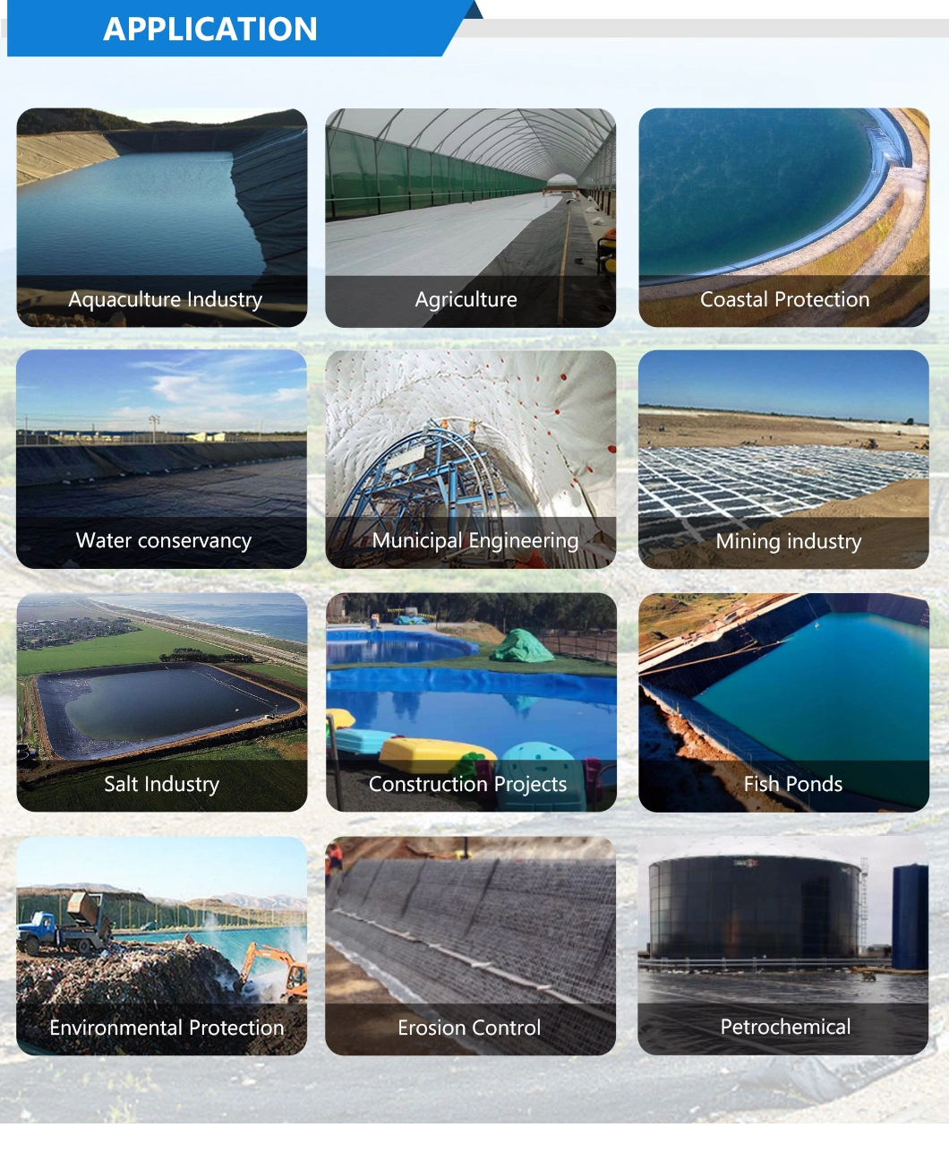 China Gustomized HDPE/LDPE/PVC/EV/PE/Ecb/Composite Geomembrane Manufacturer for Aquaculture/Fish/Shrimp/Pond/Dam/Landfill/Mining/Salt/Tailing Liner/Resevroir