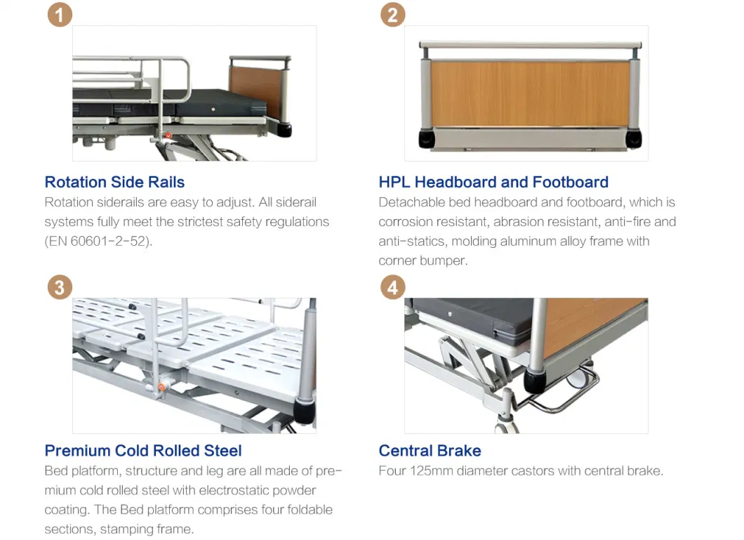 Safety Hospital Patient Care Cot Full Electric Medical Nursing Beds