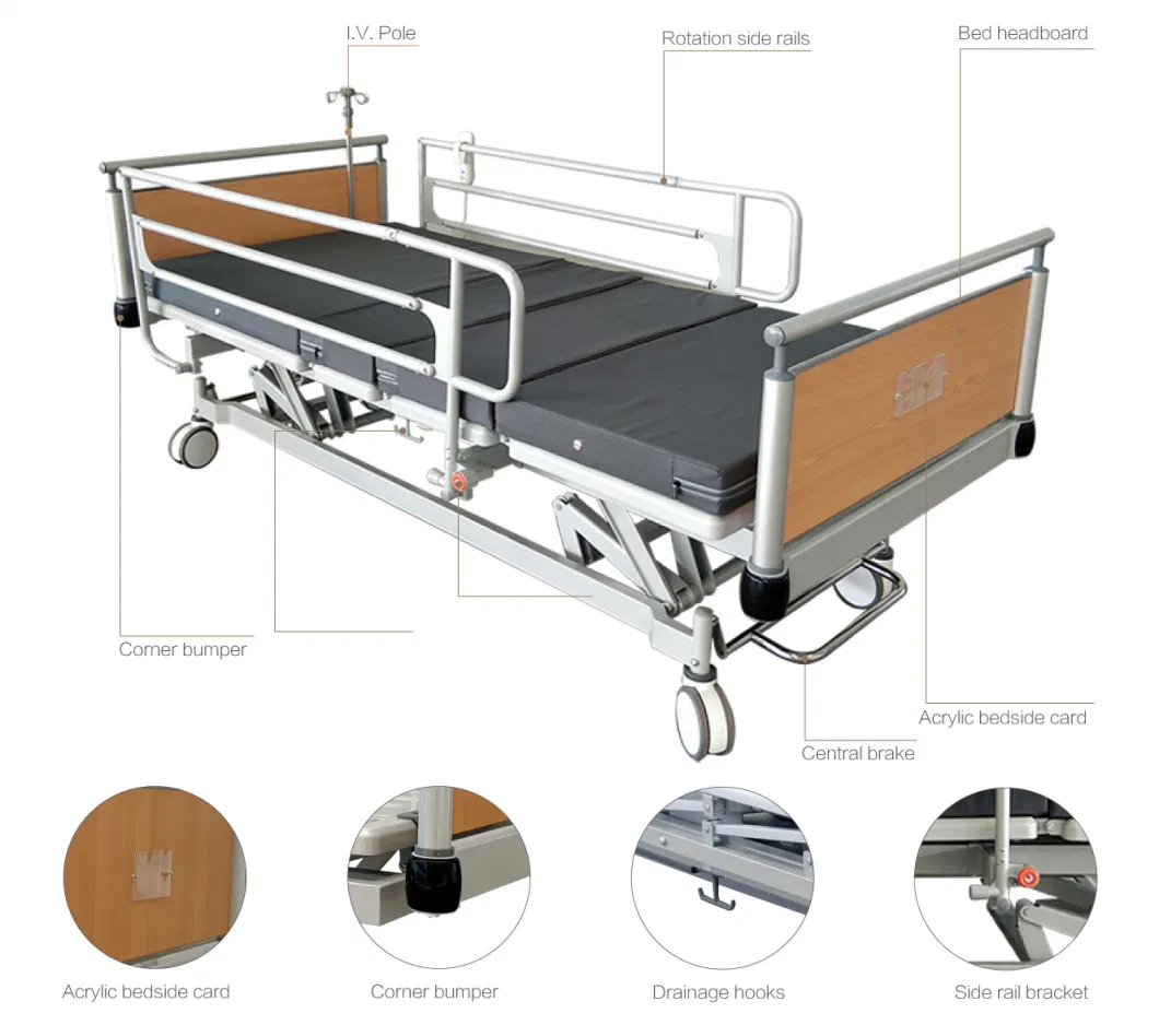 Safety Hospital Patient Care Cot Full Electric Medical Nursing Beds