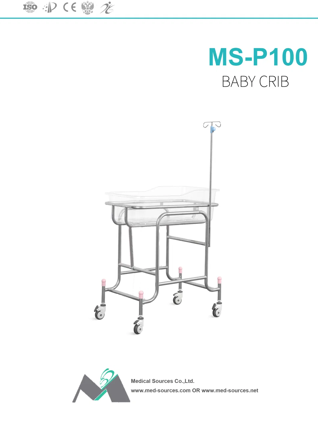 (MS-P100) Hospital Stainless Steel Baby Cot Infant Bed