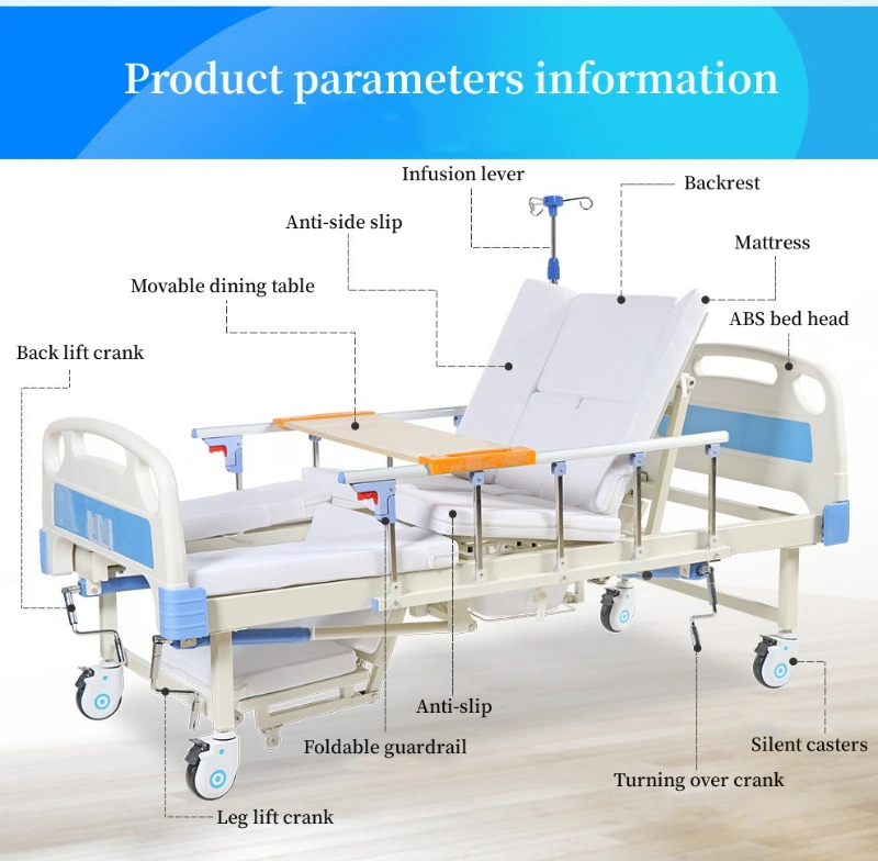 Manufacturer Directly Supply 3 Cranks Manual Patient Medical Bed for Hospital