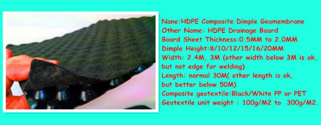 HDPE Dimple Membrane Waterproof Drainage Board with Height 0.6mm 10mm 150g