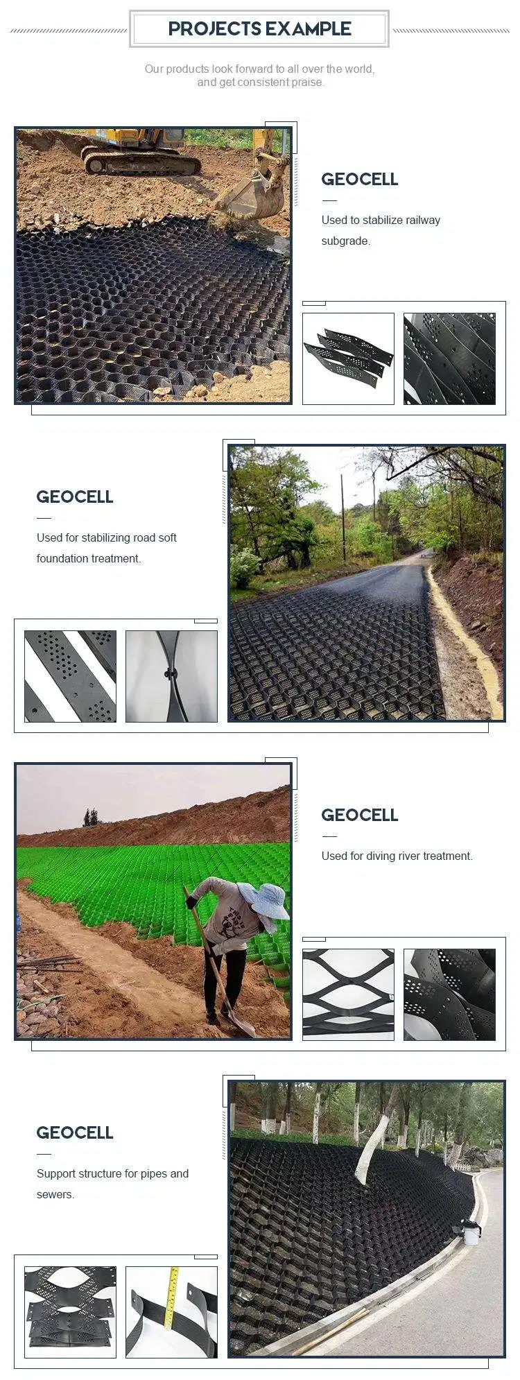 150-660 High Quality Geocell Honeycomb Interlocking Geocell Gravel Grid Horse Paddock Geocell Manufacturer