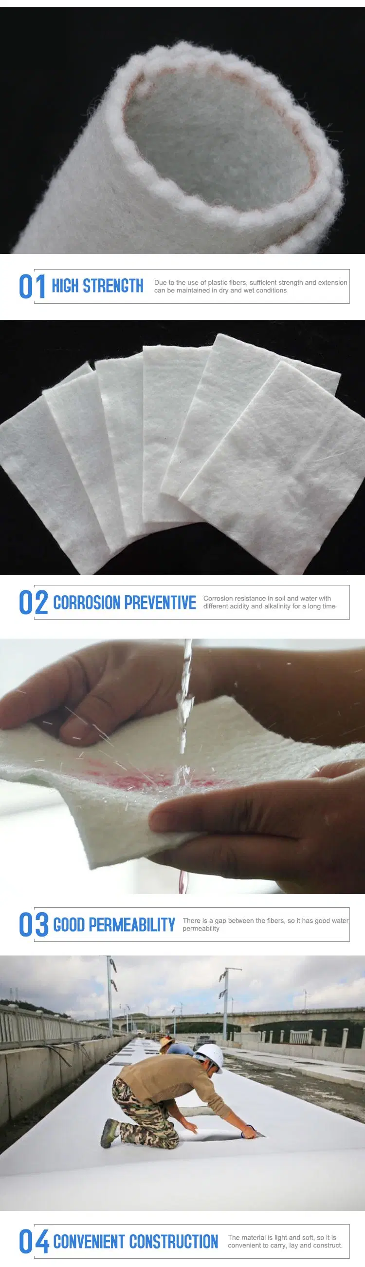 Polypropylene PP Nonwoven Geotextile Fabric for Soil Stabilization