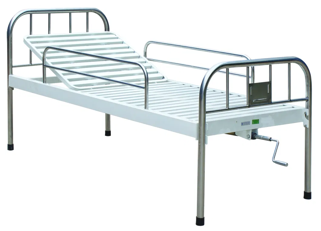 Hospital Equipment Metal Frame Bed Manual Two Crank Adult Patient Nursing Bed