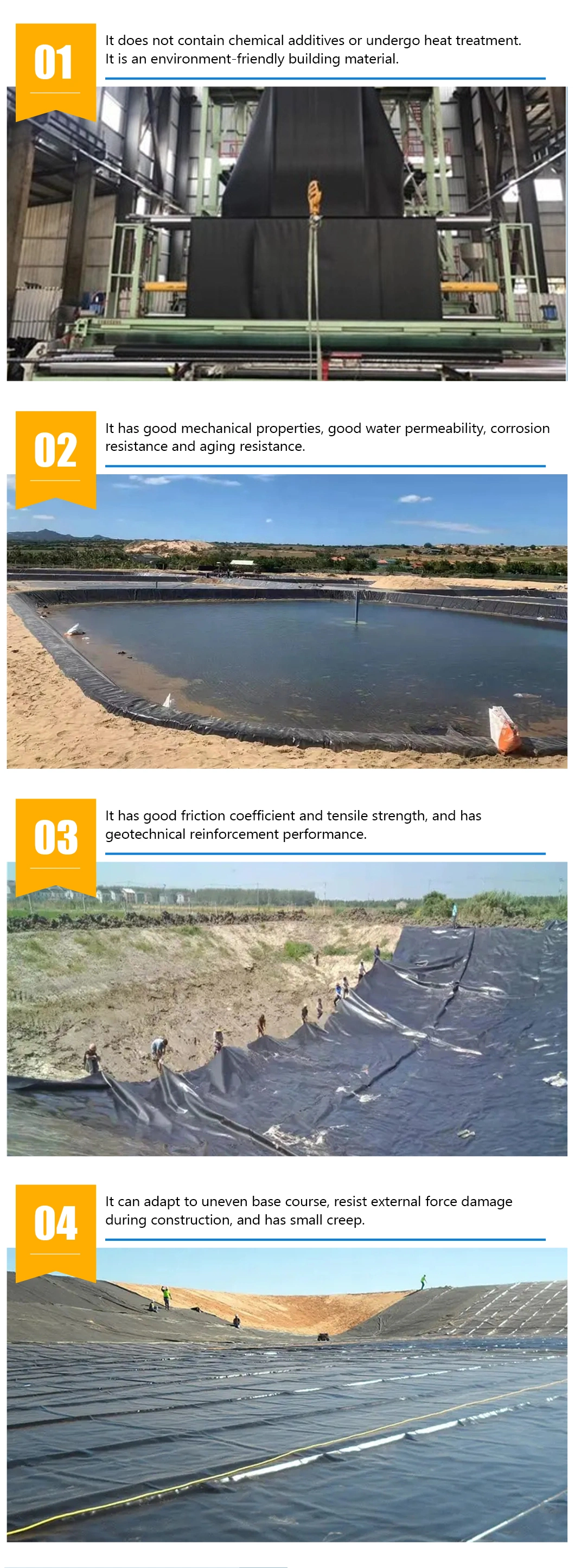 200g-0.4mm-200g Composite Geomembrane with Two Layers Geotextile One Layer Geomembrane for Fish Ponds/Shrimp Ponds/Artificial Lakes/Reservoirs