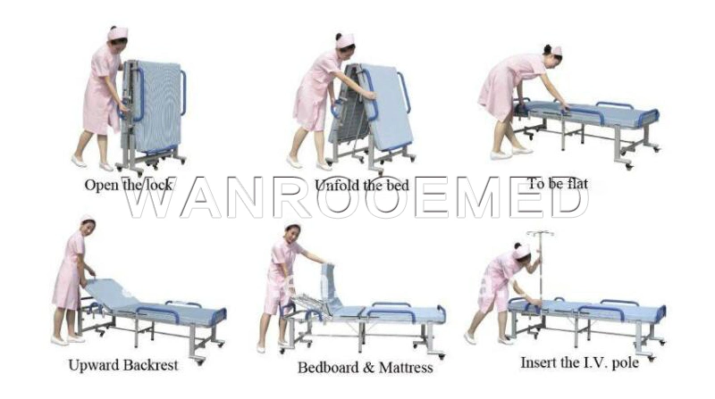Bam002 Medical Single Function Manual Folding Portable Emergency ICU Hospital Patient Beds