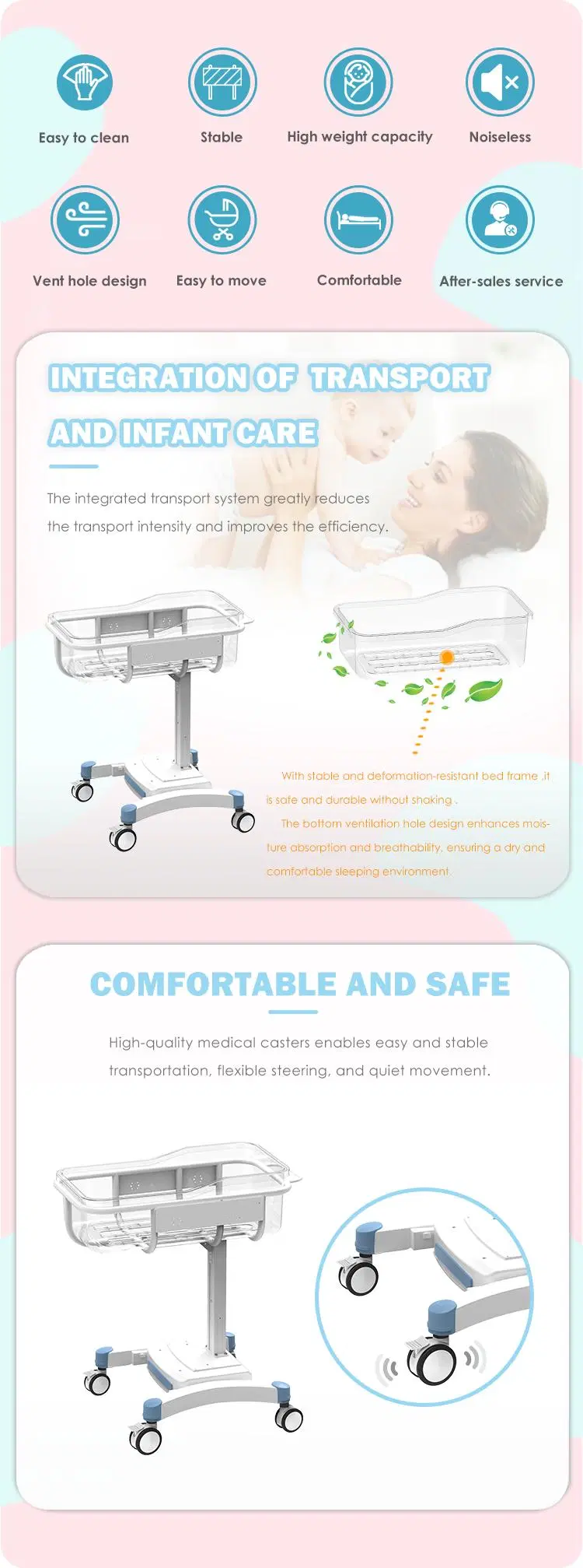 Luxury Medical Baby Bassinet Hospital Infant Baby Crib Plastic Baby Bed