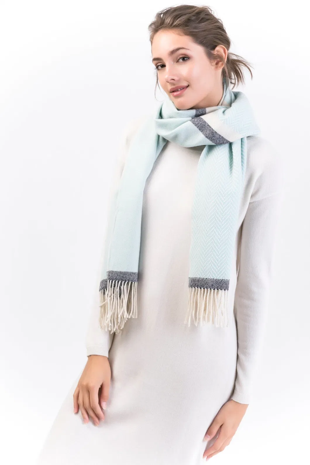 Fresh-100% Cashmere Yarn Dye Herribone Scarf