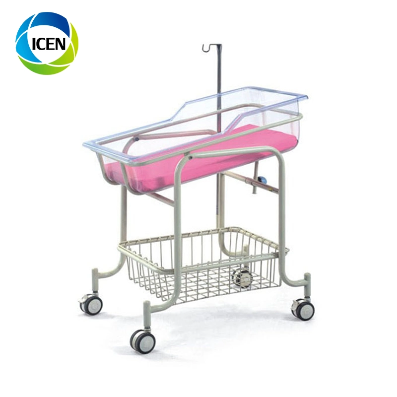 in-606 Hospital Height Adjustable Baby Cot Newborn Baby Trolley Medical Child Bed Portable Infant Bed