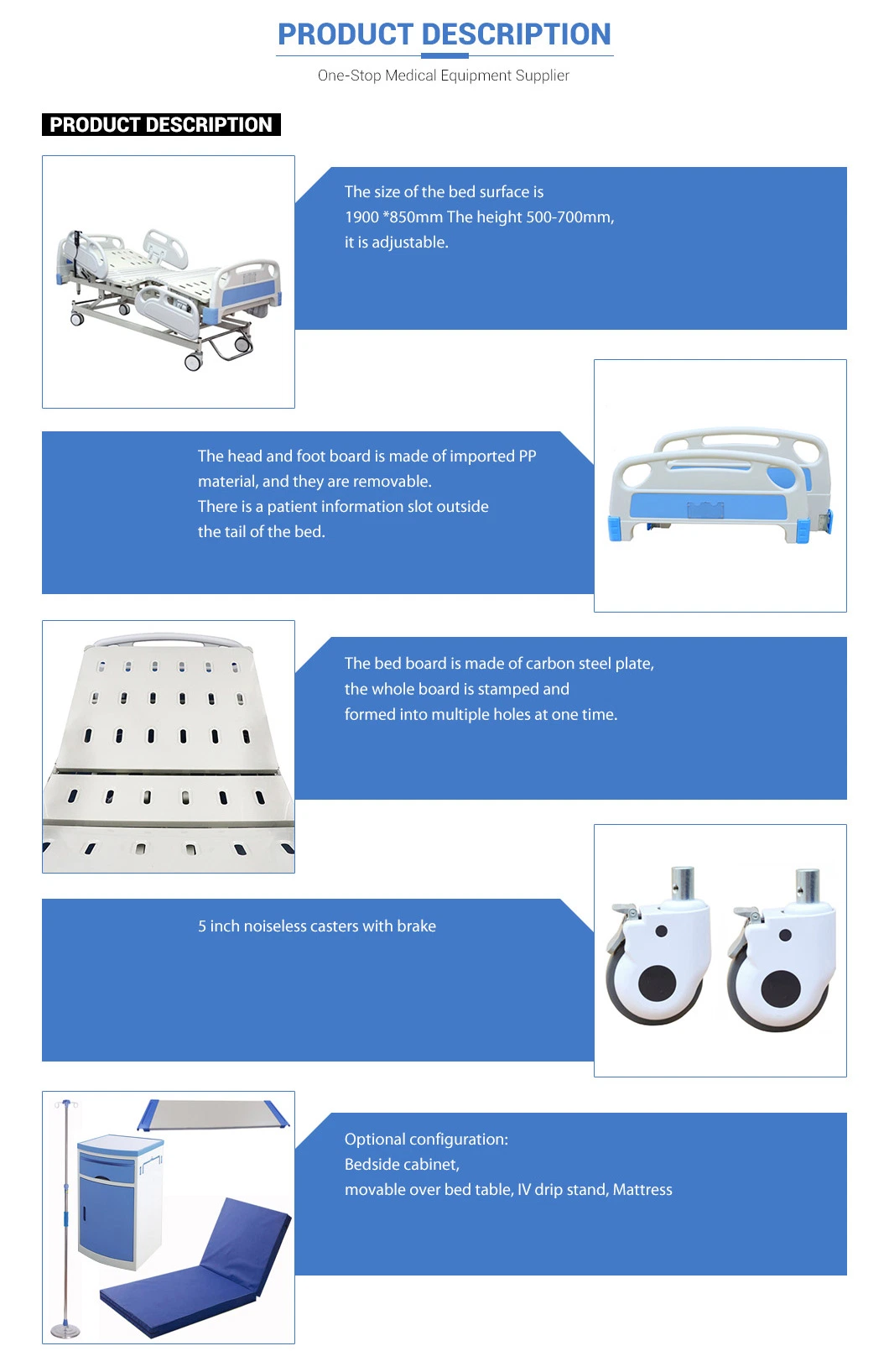 Hospital Equipment Medical Metal 3 5 Function Electric Hospital Bed