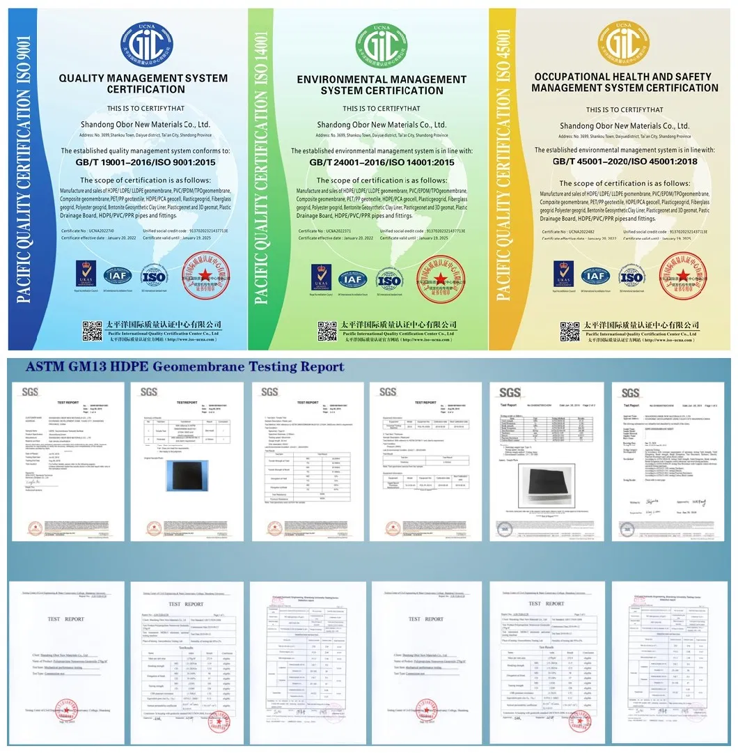 0.5mm/0.75mm/1.0mm/1.5mm/2.0mm ASTM Impermeable Waterproof HDPE Geomembrane for Dam/Landfill/Lake/Biogas/Mining/Fish/Shrimp Farm Pond Liner Manufacturer Price