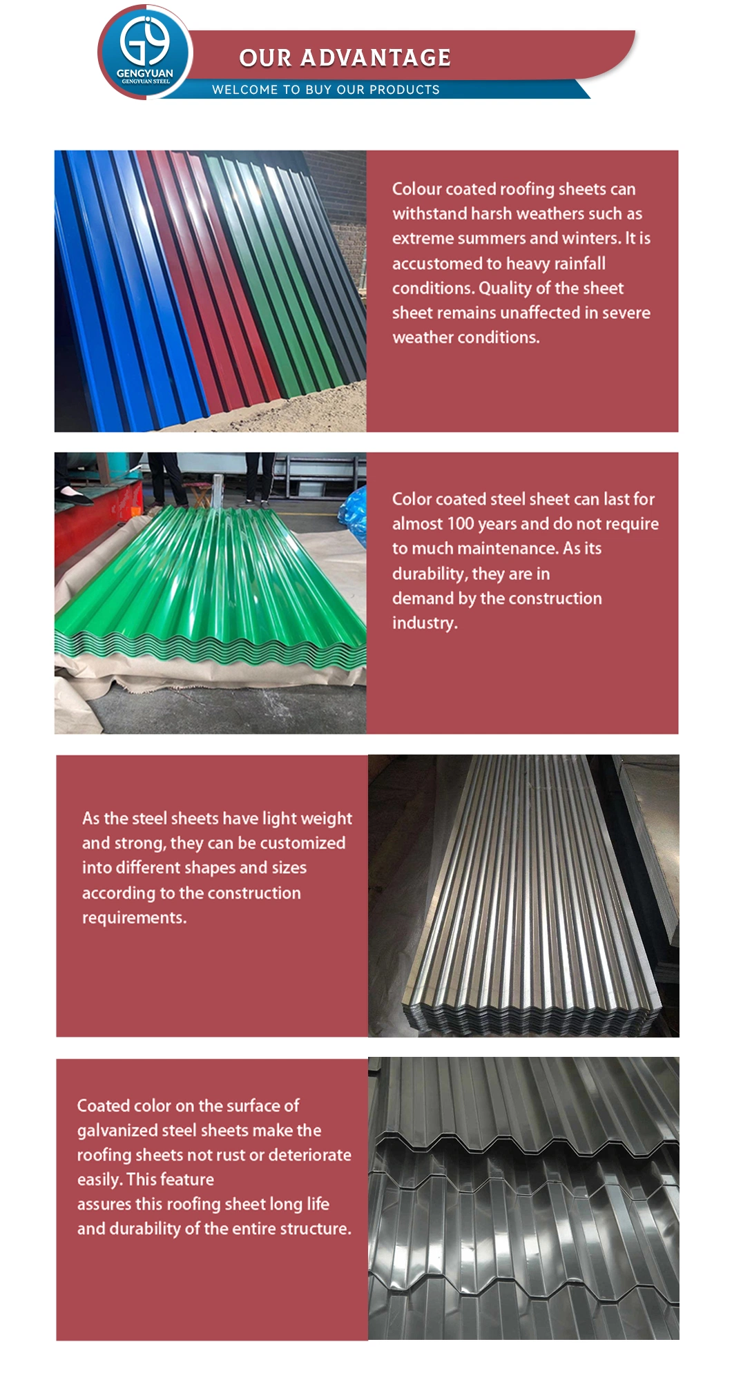 Hot Sale Color Coated Plate Galvanized Roof Sheet SGCC/CGCC 900mm 1000mm Width Corrugated Roofing Sheet