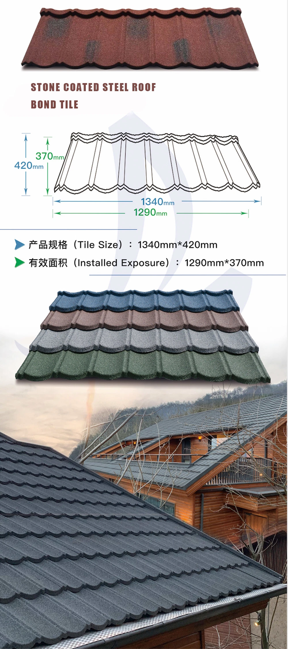 Galvanzied Corrugated Steel Roof Sheet Stone Coated Roofing Materials of Metal (Bond tile)