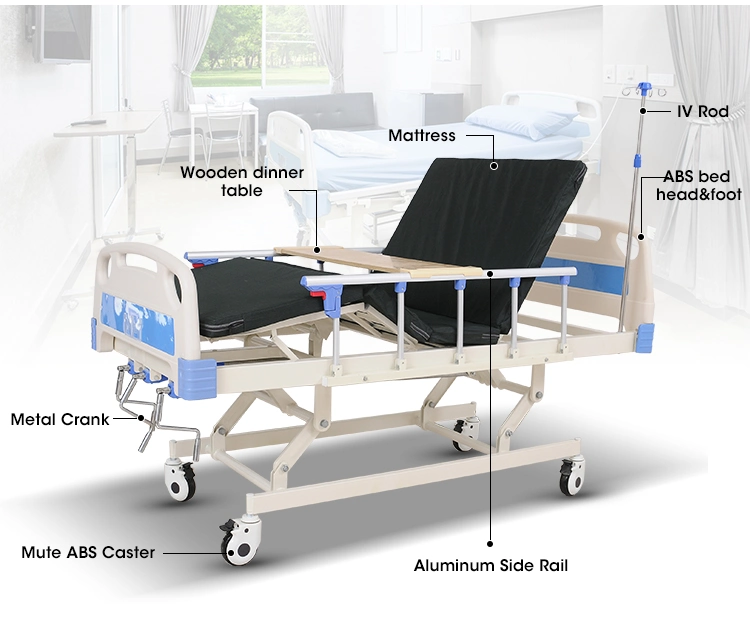 Cheap Price Three Function 3- Adjustable Medical Folding Manufacturer ICU Hospital Bed