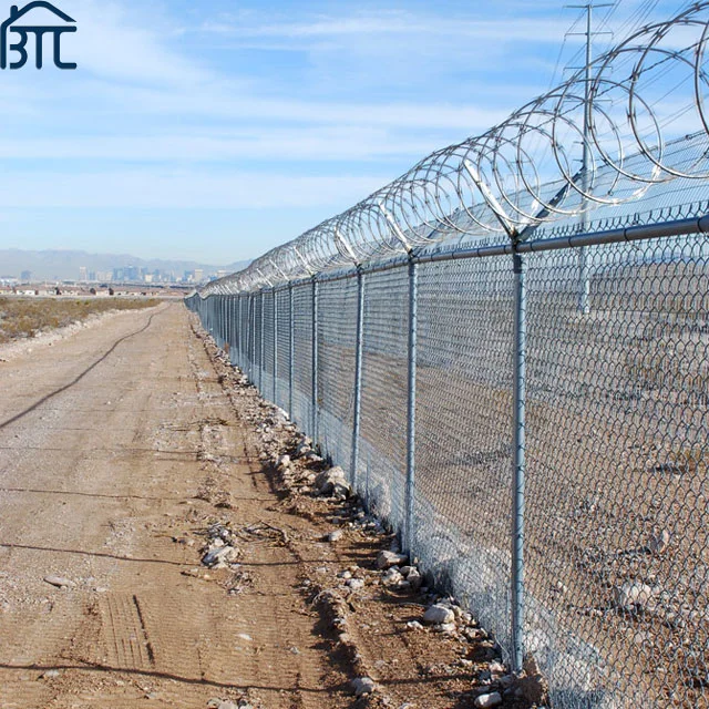 Galvanized 9 Gauge 50*50mm Diamond Wire Mesh Chain Link Security Fence with Barbed Wire.