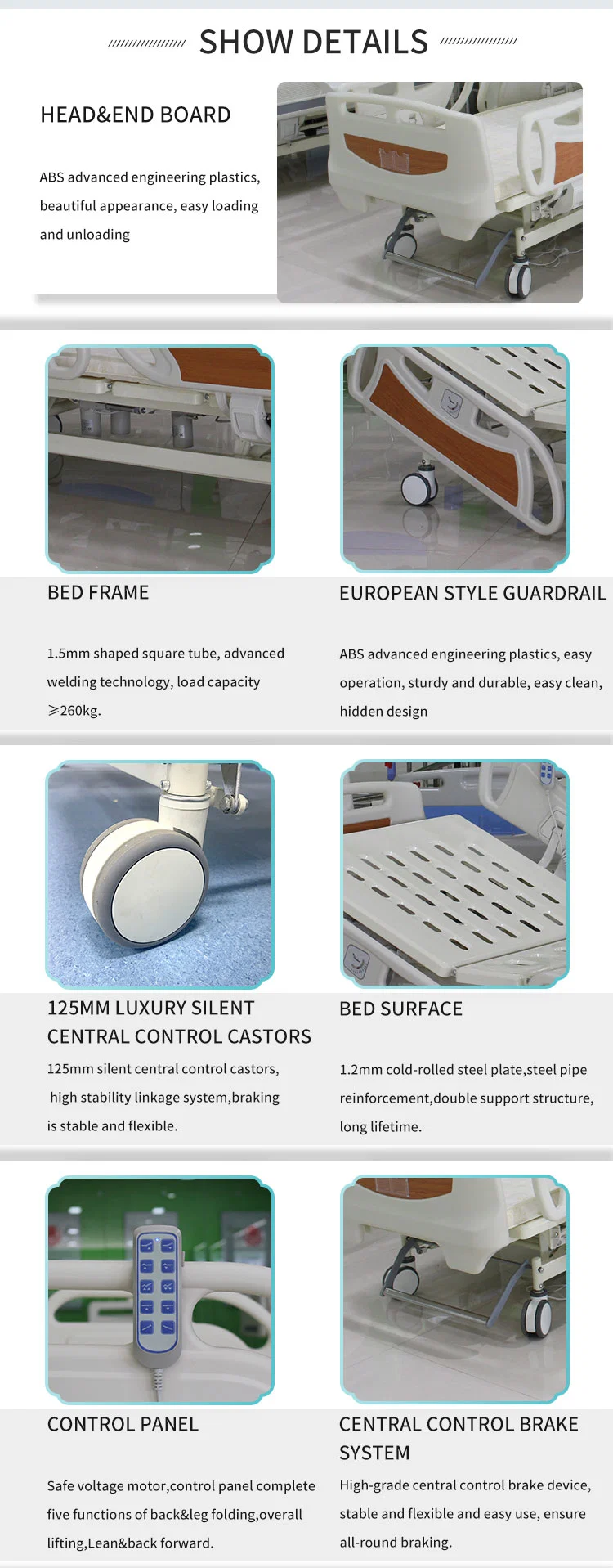 Professional Patient Medical ICU Bed 5 Function Adjustable Electric Hospital Bed Manufacturers
