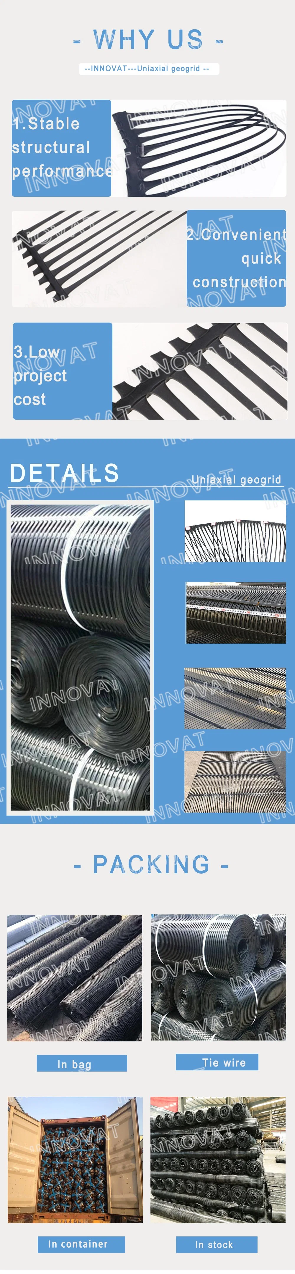 HDPE Uniaxial Plastic Geogrid/ PP Biaxial Geogrid/Two-Way Plastic Geogrid for Earthwork Construction Plastic Mesh Netting