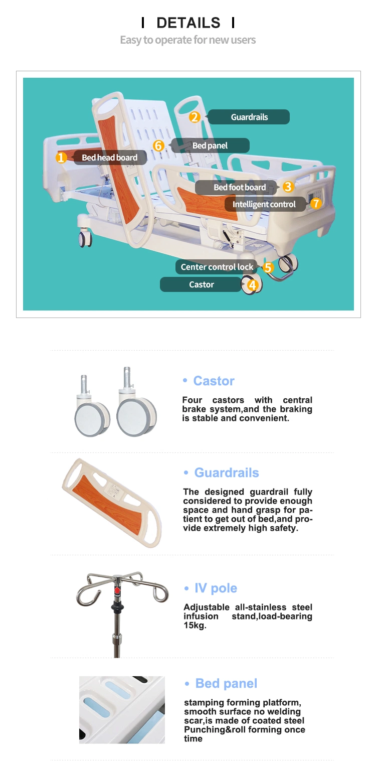 Professional Manufacture Hospital Equipment 8-Functions Weighing System Electric Medical ICU Bed