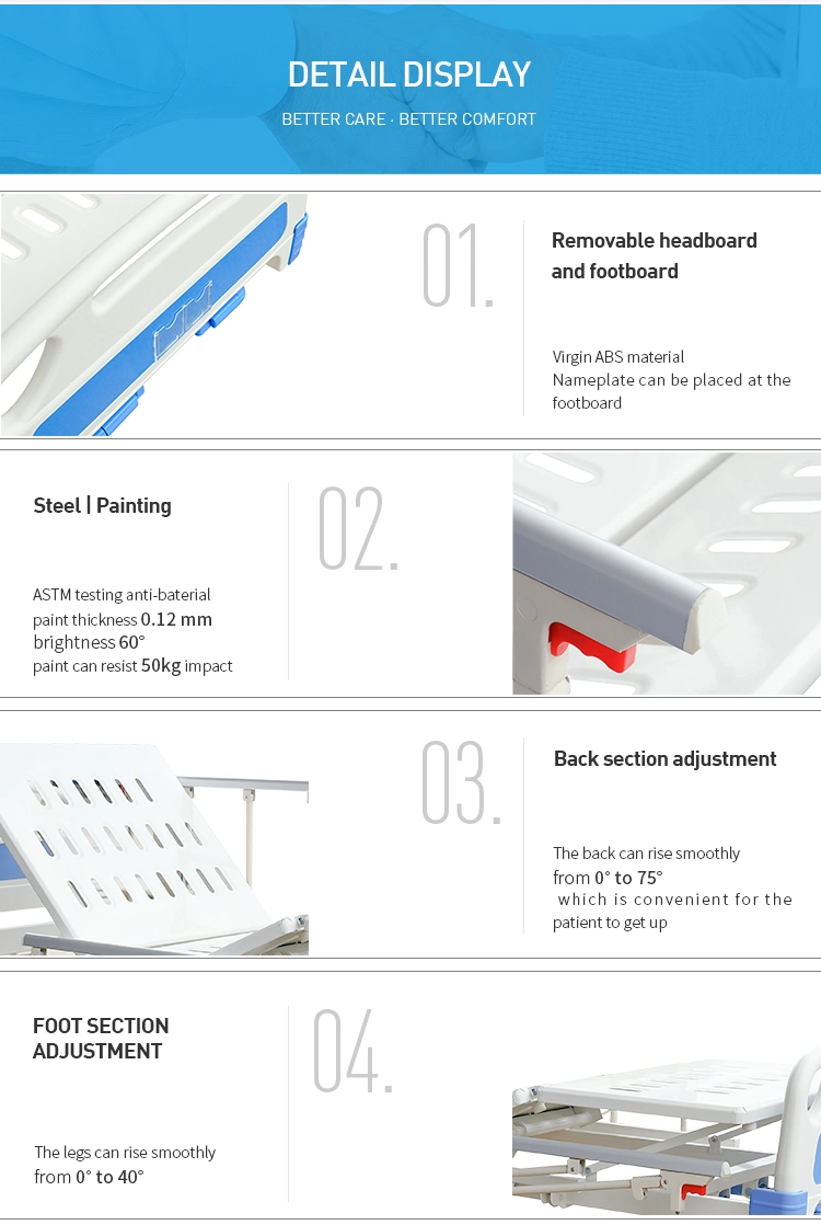 Ya-M2-3 Clinic Two Crank 2 Function Mobile Adjustable Manual Hospital Furniture Medical Bed for Patient