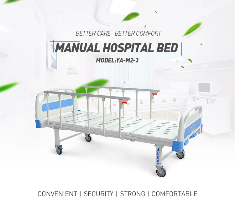 Ya-M2-3 Clinic Two Crank 2 Function Mobile Adjustable Manual Hospital Furniture Medical Bed for Patient