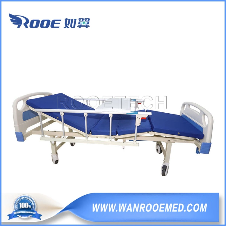 Large Hospital Furniture 2 Cranks Function Manual Hospital Bed with 6 Bar Aluminum Alloy Collapsible Side Rails