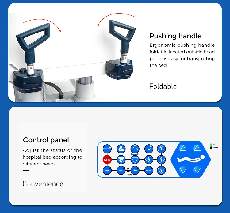 Ya-D8-2 China Large Manufacturer 8 Multi-Function Automatic Real Chair ICU Electrical Hospital Bed with CPR Function