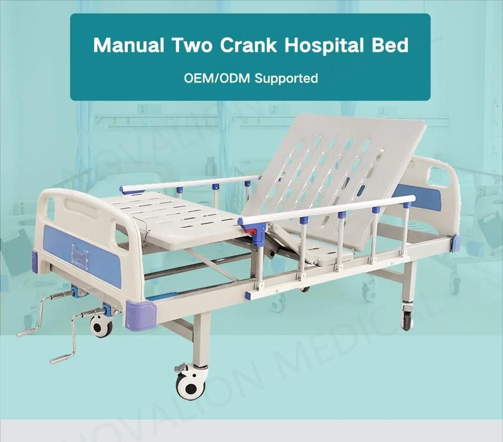 China Medical Equipment Hospital Furniture Manufacturer Factory Cheap Wholesale Price ABS Manual 2 Crank Mattress Patient Hospital Medical Bed