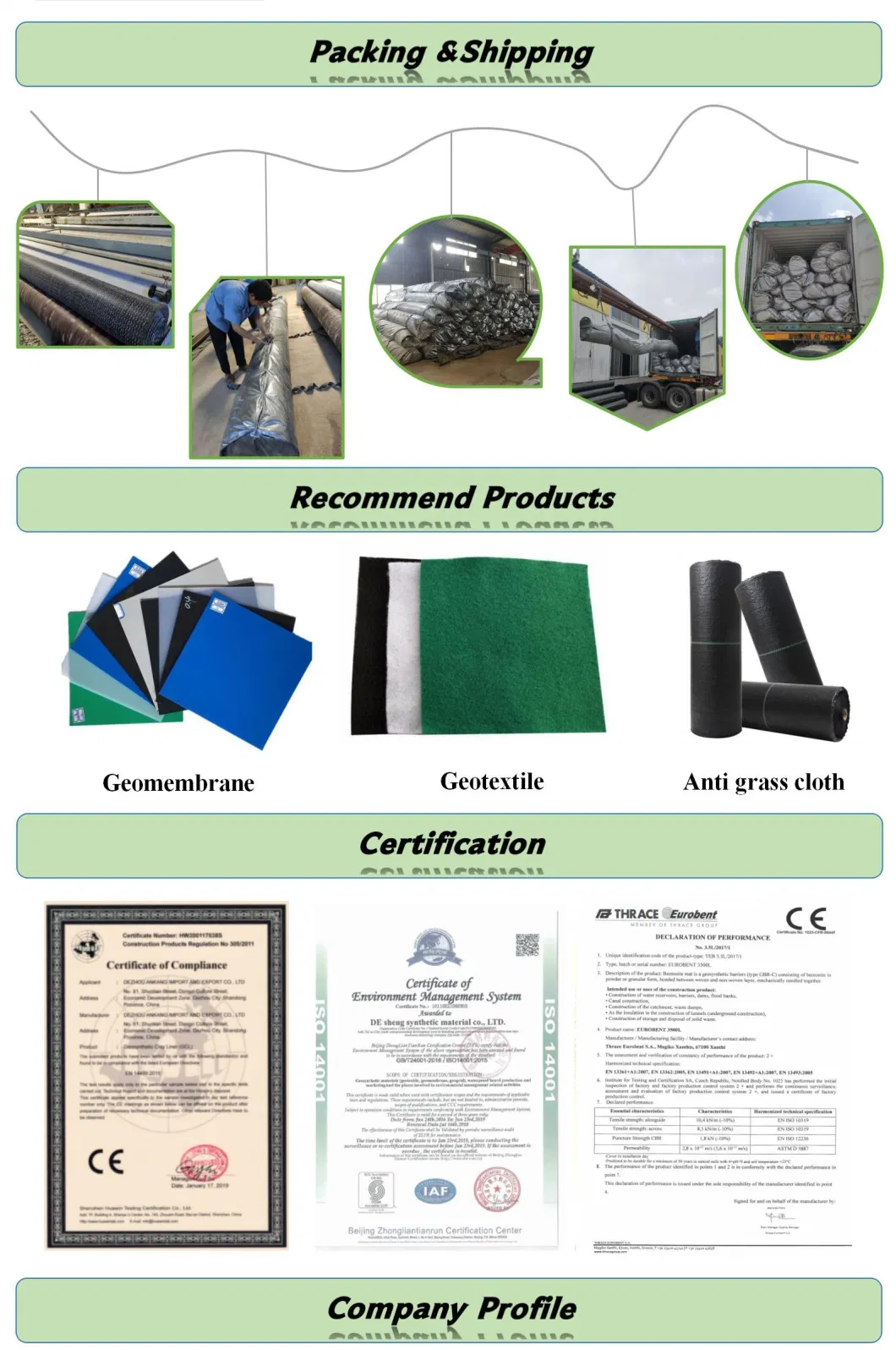 4800g/Sqm Anti-Seepage Geosynthetic Clay Liner for Artificial Lakes