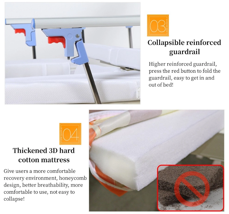 Manufacturer Directly Supply 3 Cranks Manual Patient Medical Bed for Hospital